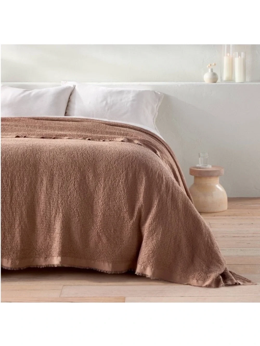 NWT King Textured Waffle Coverlet Brown - Casaluna